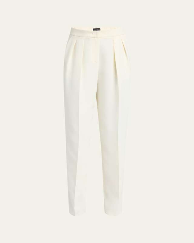 Pleated Cady Straight-Leg Tuxedo Trousers